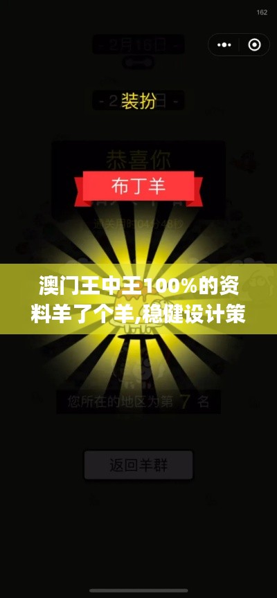 澳门王中王100%的资料羊了个羊,稳健设计策略_酷炫版VMF84.222