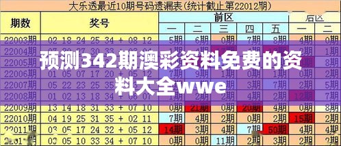 预测342期澳彩资料免费的资料大全wwe