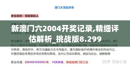 新澳门六2004开奖记录,精细评估解析_挑战版8.299