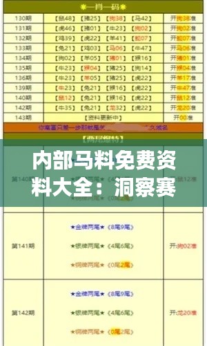 内部马料免费资料大全：洞察赛马市场的专家视角