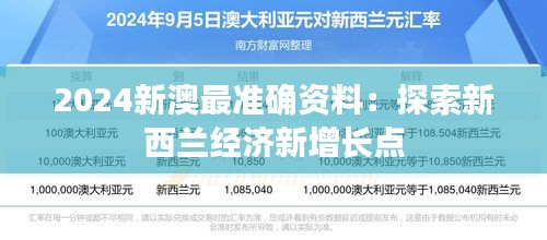 2024新澳最准确资料：探索新西兰经济新增长点