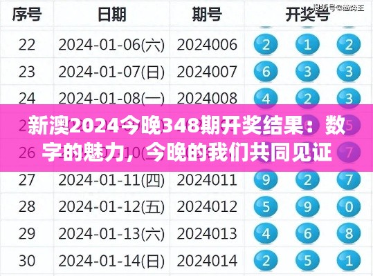 新澳2024今晚348期开奖结果：数字的魅力，今晚的我们共同见证