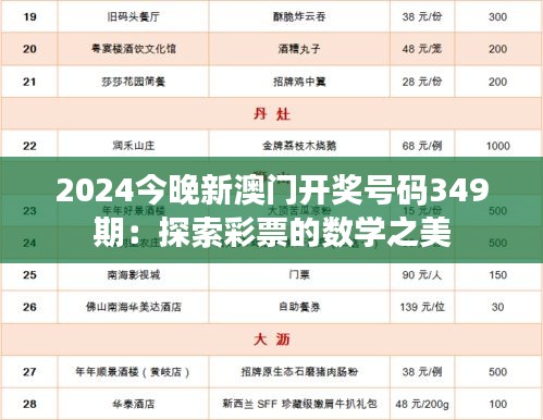 2024今晚新澳门开奖号码349期：探索彩票的数学之美