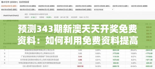 预测343期新澳天天开奖免费资料：如何利用免费资料提高中奖几率