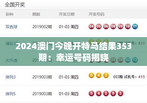 2024澳门今晚开特马结果353期：幸运号码揭晓