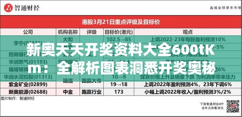 新奥天天开奖资料大全600tKm：全解析图表洞悉开奖奥秘