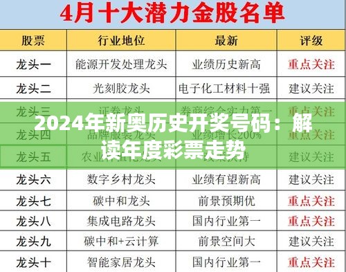 2024年新奥历史开奖号码：解读年度彩票走势