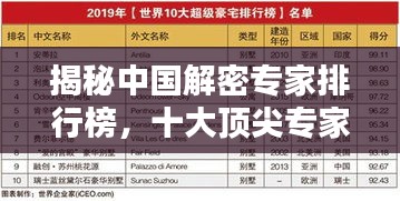 揭秘中国解密专家排行榜，十大顶尖专家榜单揭晓！